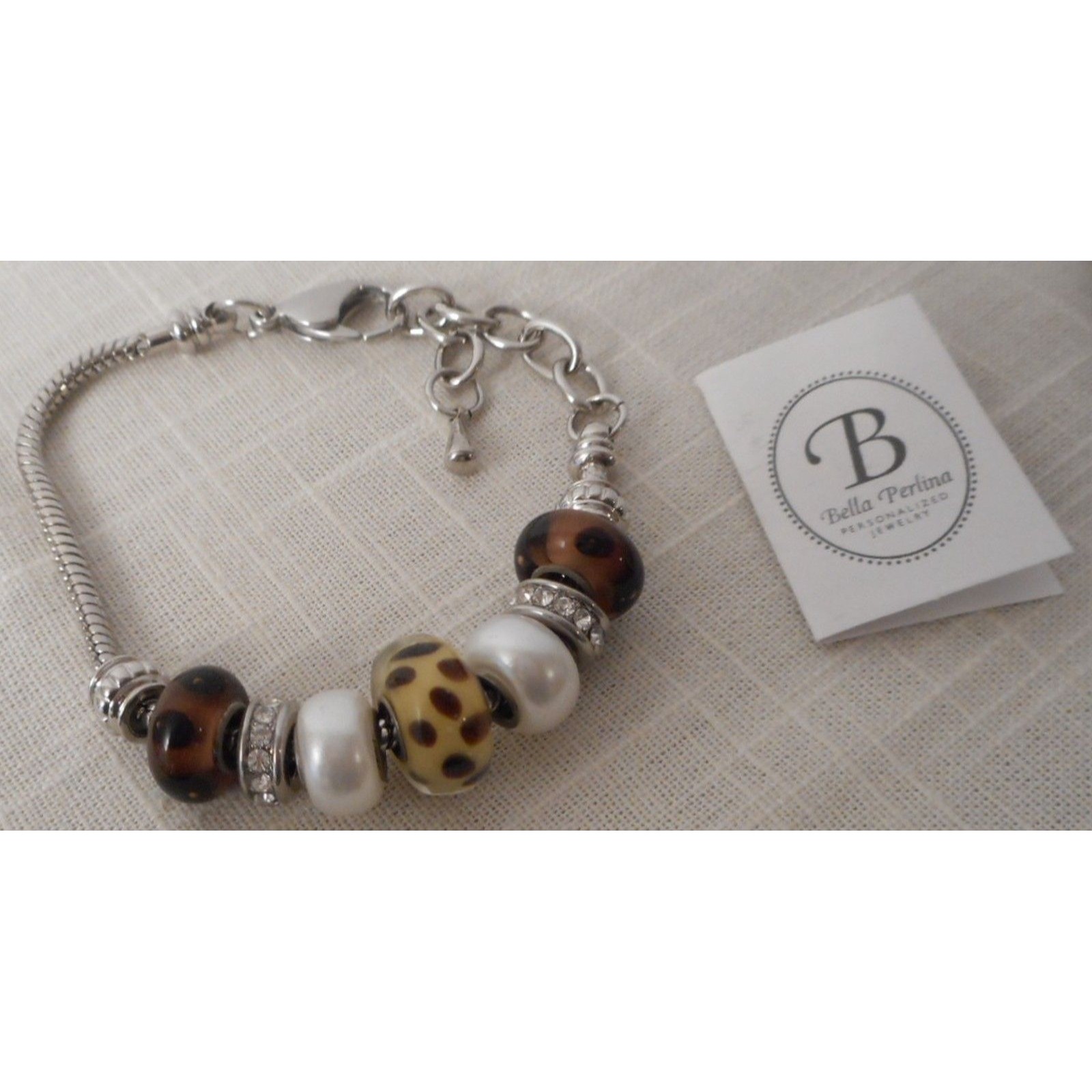 Bella Perlina Charm Bead Bracelet Brown White Multi Glass Crystal Nwot $95